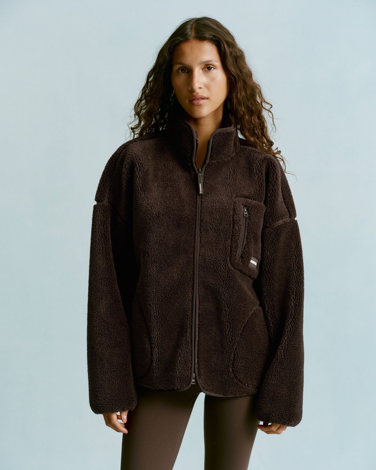 Oversized Pocket Zip Through Fleece - Coffee Bean