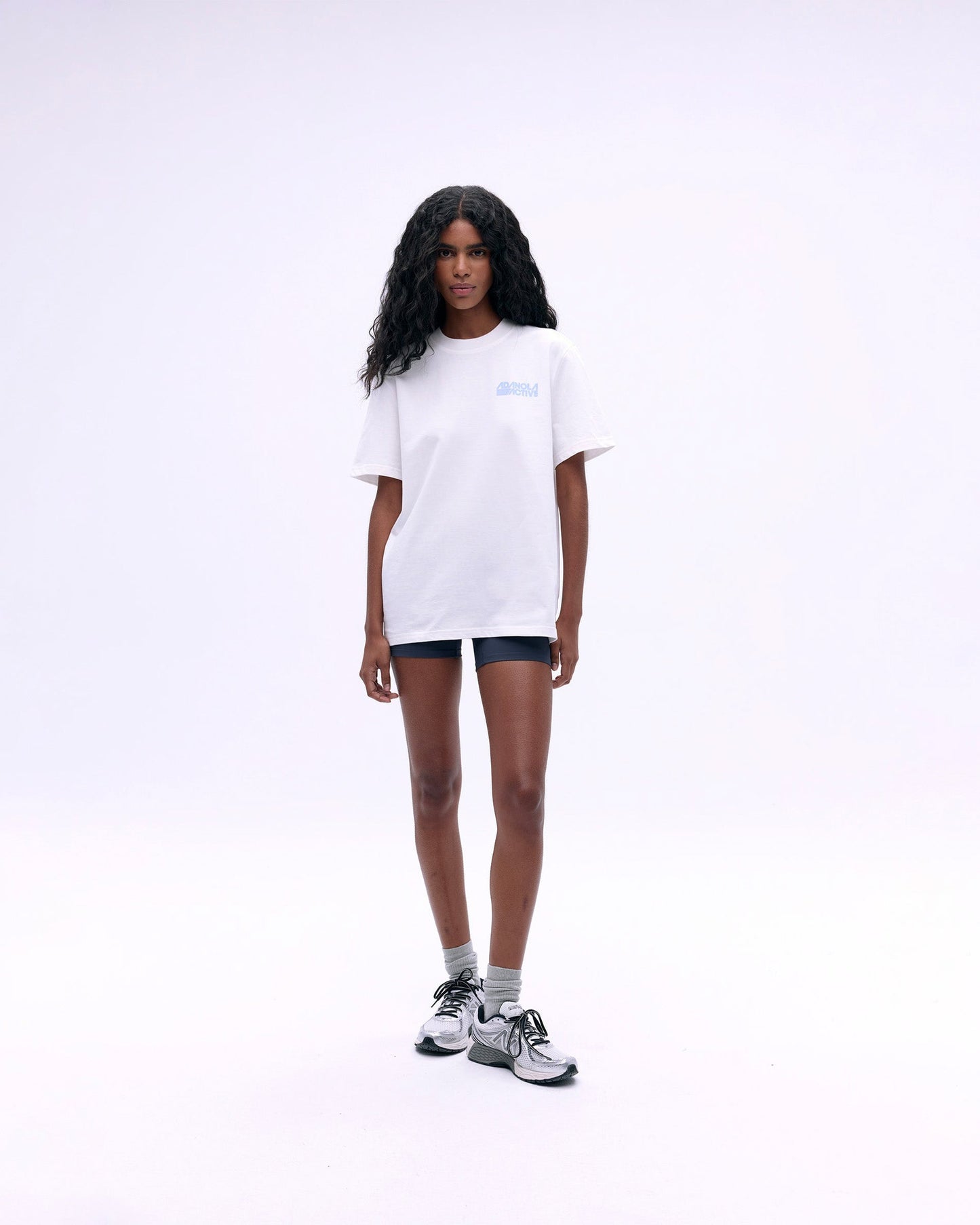Adanola Active Short Sleeve Oversized T-shirt - White/Powder Blue