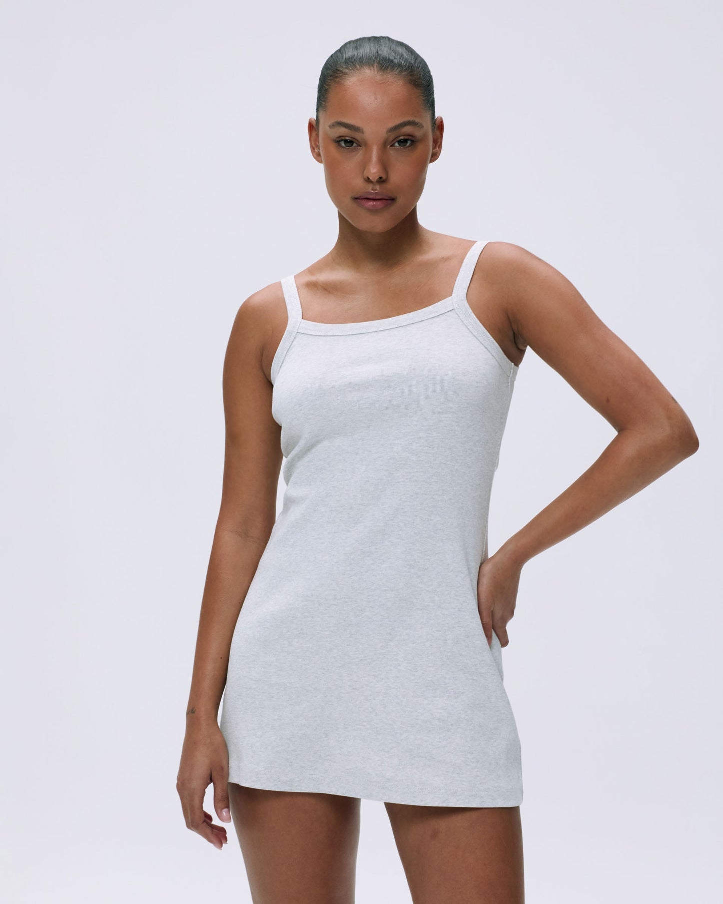 Rib Wide Binding Mini Dress - Light Grey Melange