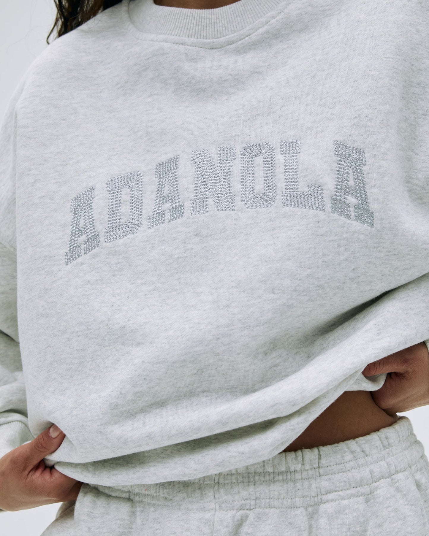 Varsity Chainstitch Oversized Sweatshirt - Light Grey Melange