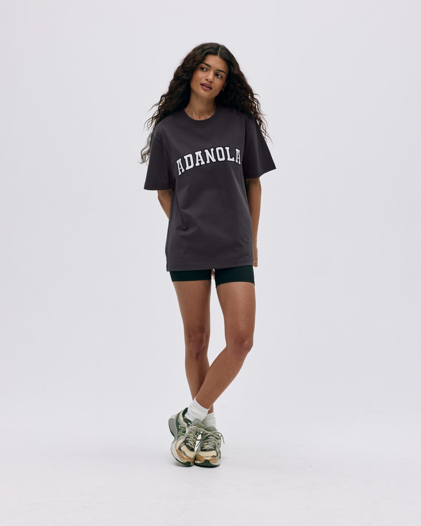 Varsity Short Sleeve Oversized T-shirt - Coffee Bean/White