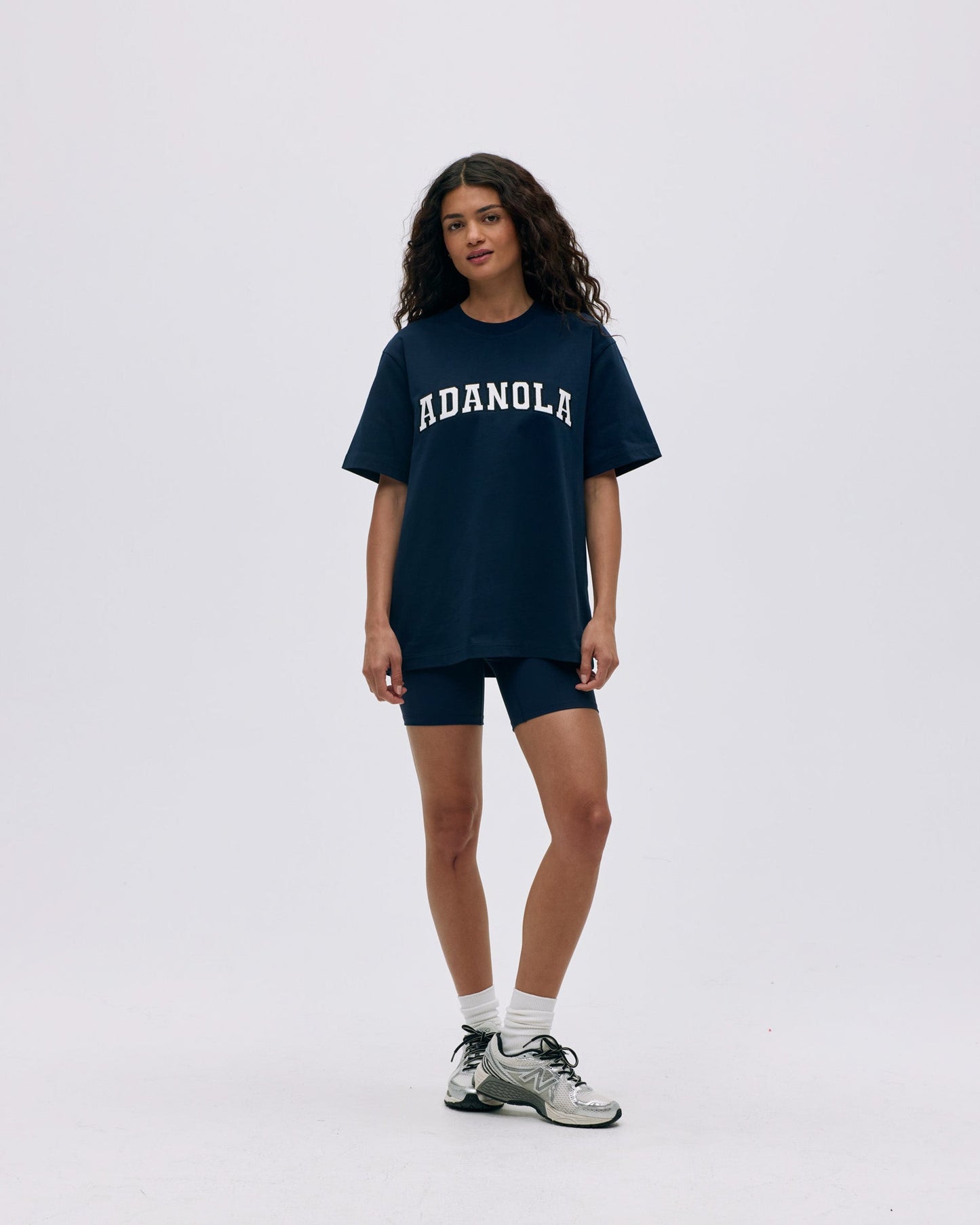Varsity Short Sleeve Oversized T-shirt - Navy Blue/White