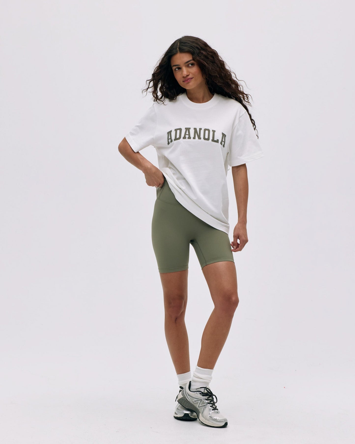 Varsity Short Sleeve Oversized T-shirt - White/Olive Green