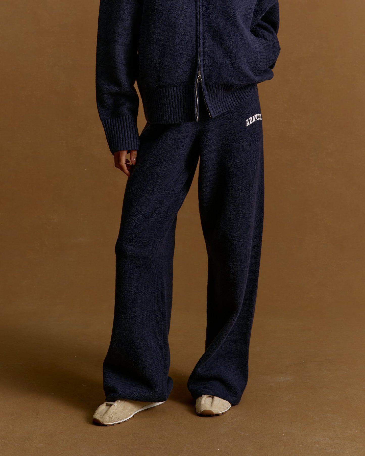 Varsity Knit Straight Leg Sweatpants - Navy Blue/Marshmallow White