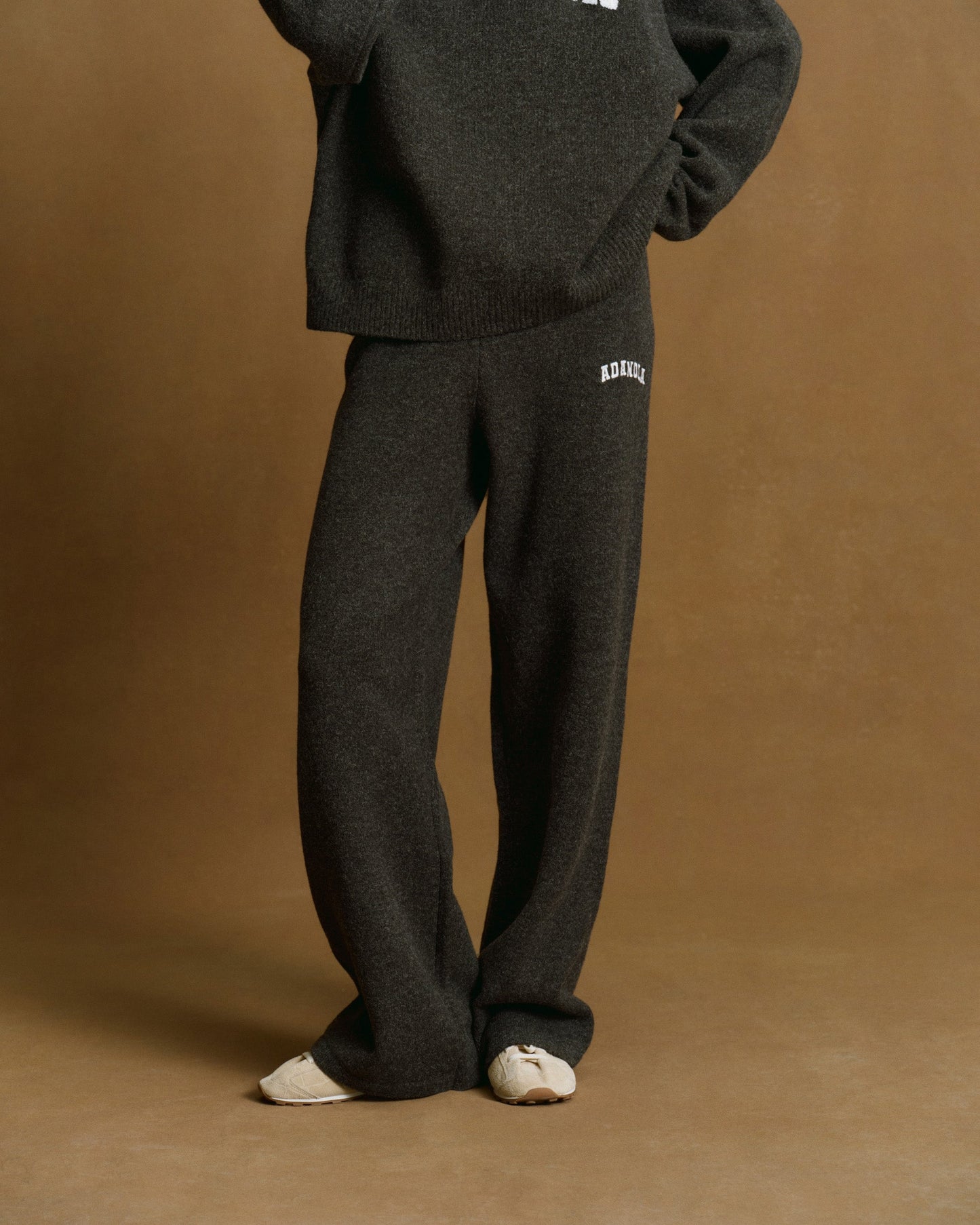 Varsity Knit Straight Leg Sweatpants - Charcoal Grey/Marshmallow White