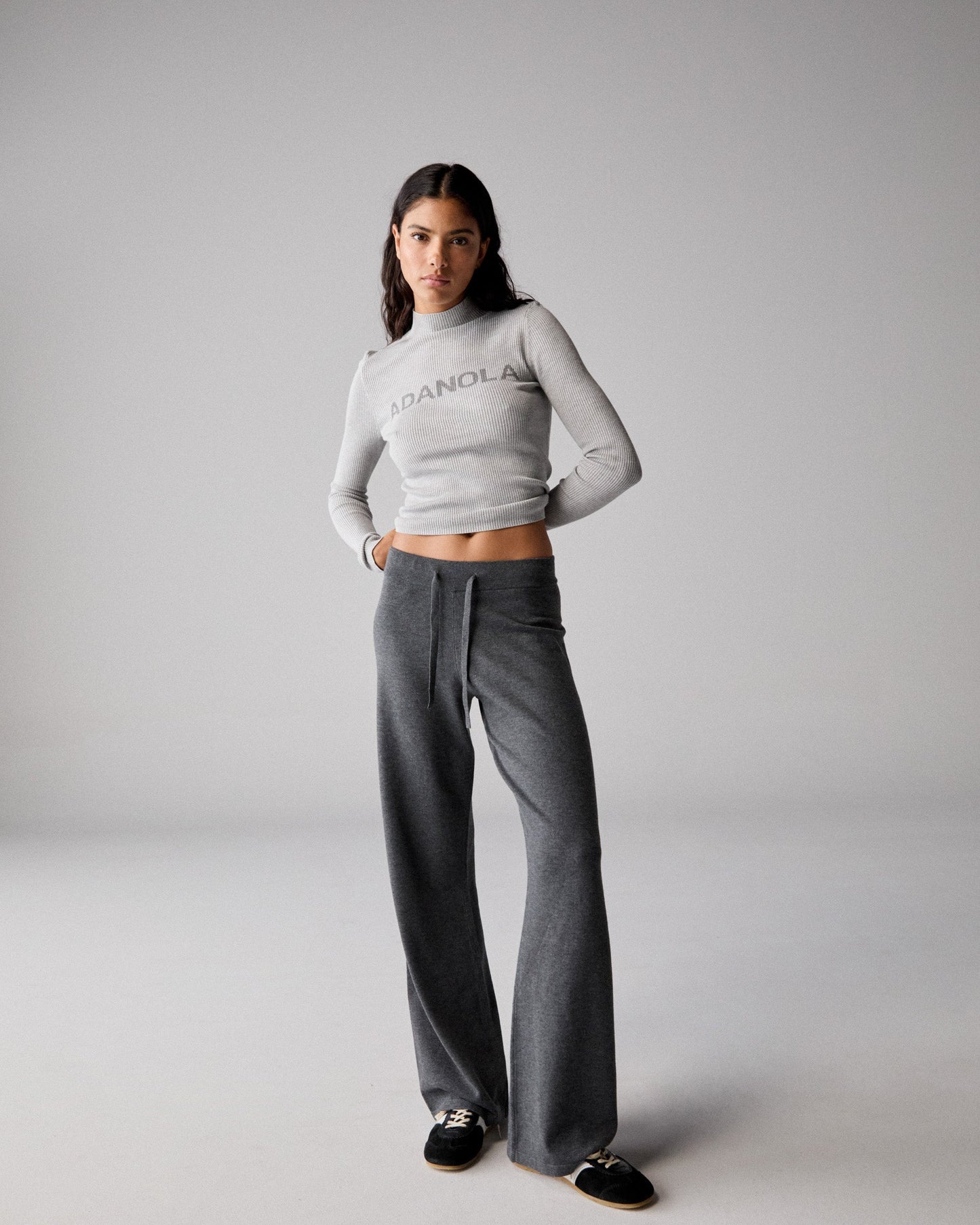Knit Straight Leg Trousers - Dark Grey