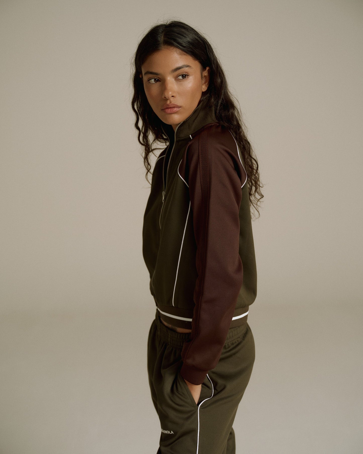 Jersey Track Jacket - Chocolate Brown/Fern Green