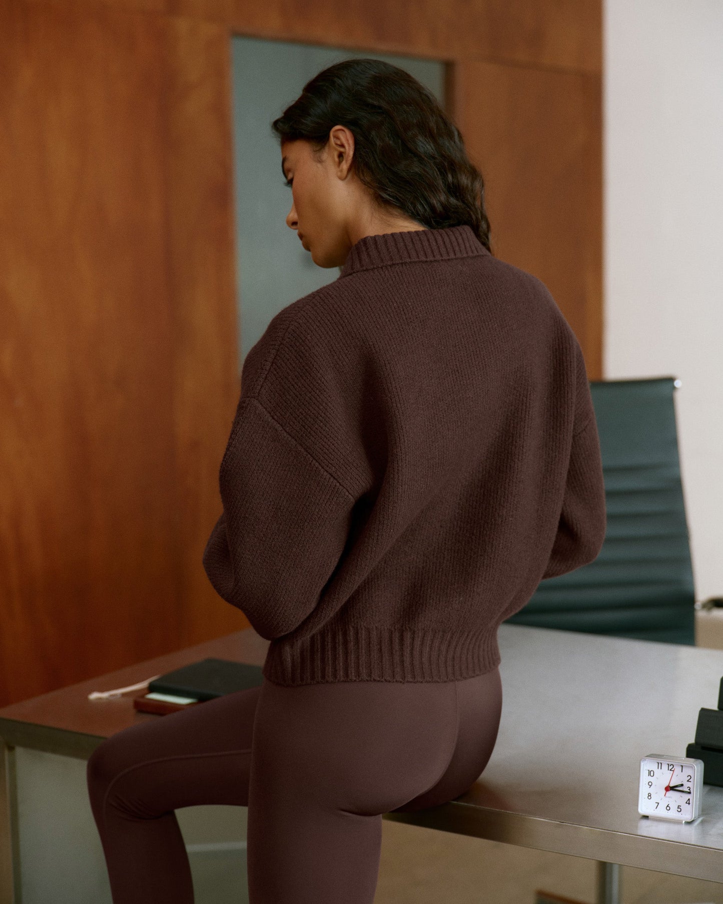 Knit Collared Bomber Jacket - Chocolate Brown