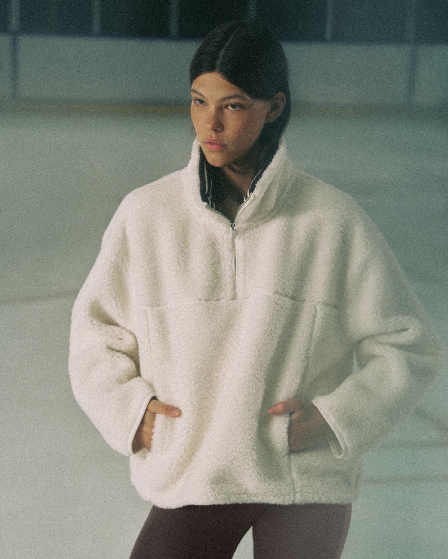 Quarter Zip Borg Jacket - Marshmallow White