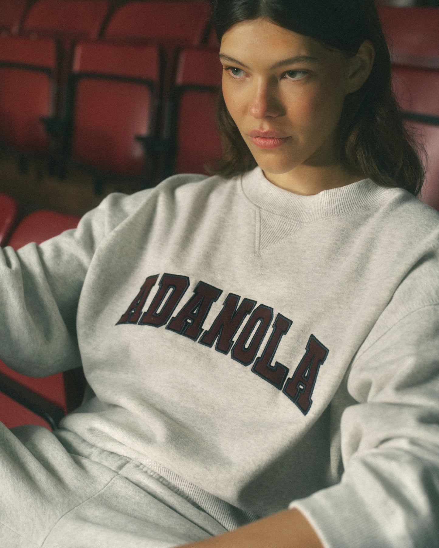 Varsity Loose Fit Sweatshirt - Light Grey Melange/Dark Cherry