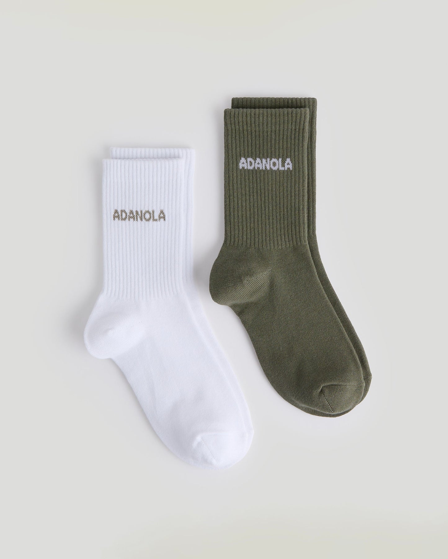 2 Pack Socks - Olive Green/White