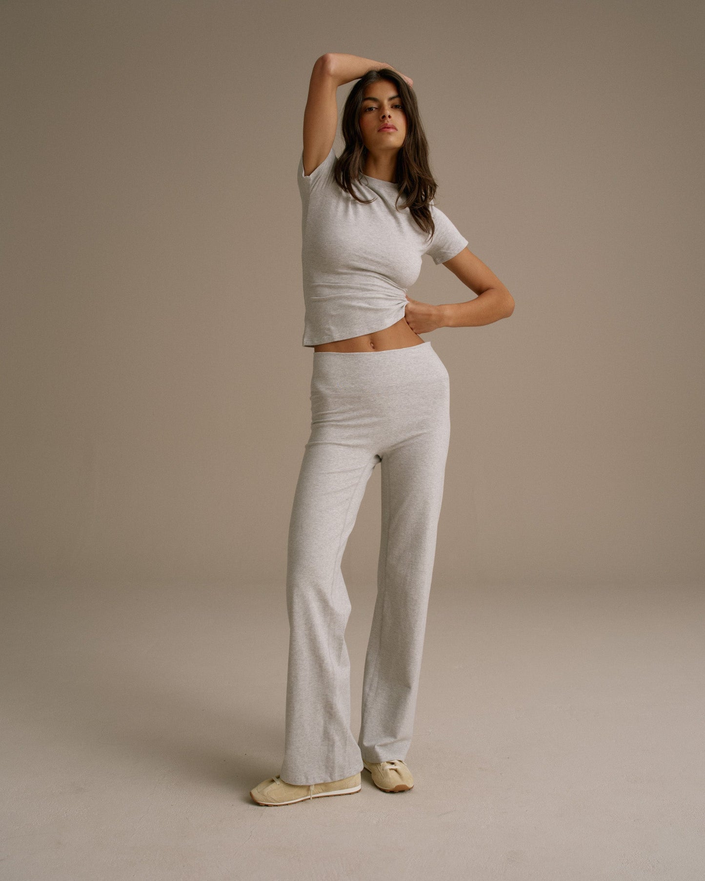 Cotton Short Sleeve Top - Grey Melange