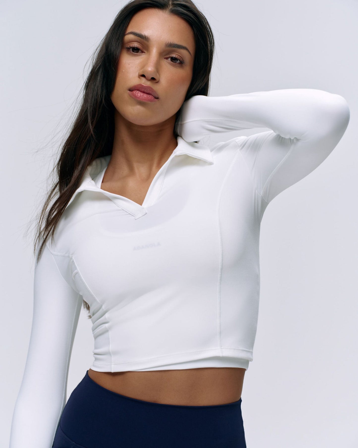 Brushed Long Sleeve Collared Top - White