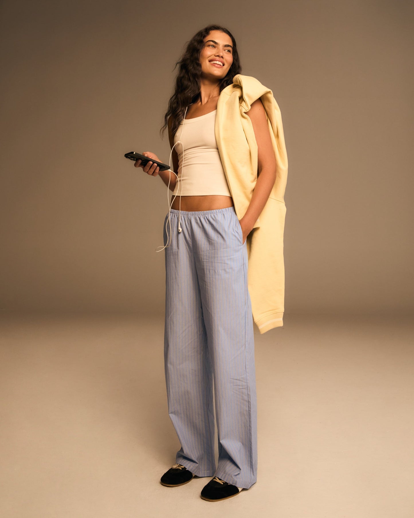 Cotton Stripe Pull On Pants - Blue/White