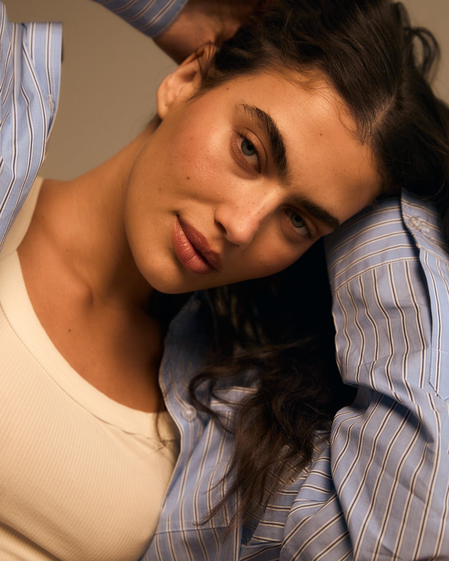 Cotton Stripe Oversized Shirt - Blue/White