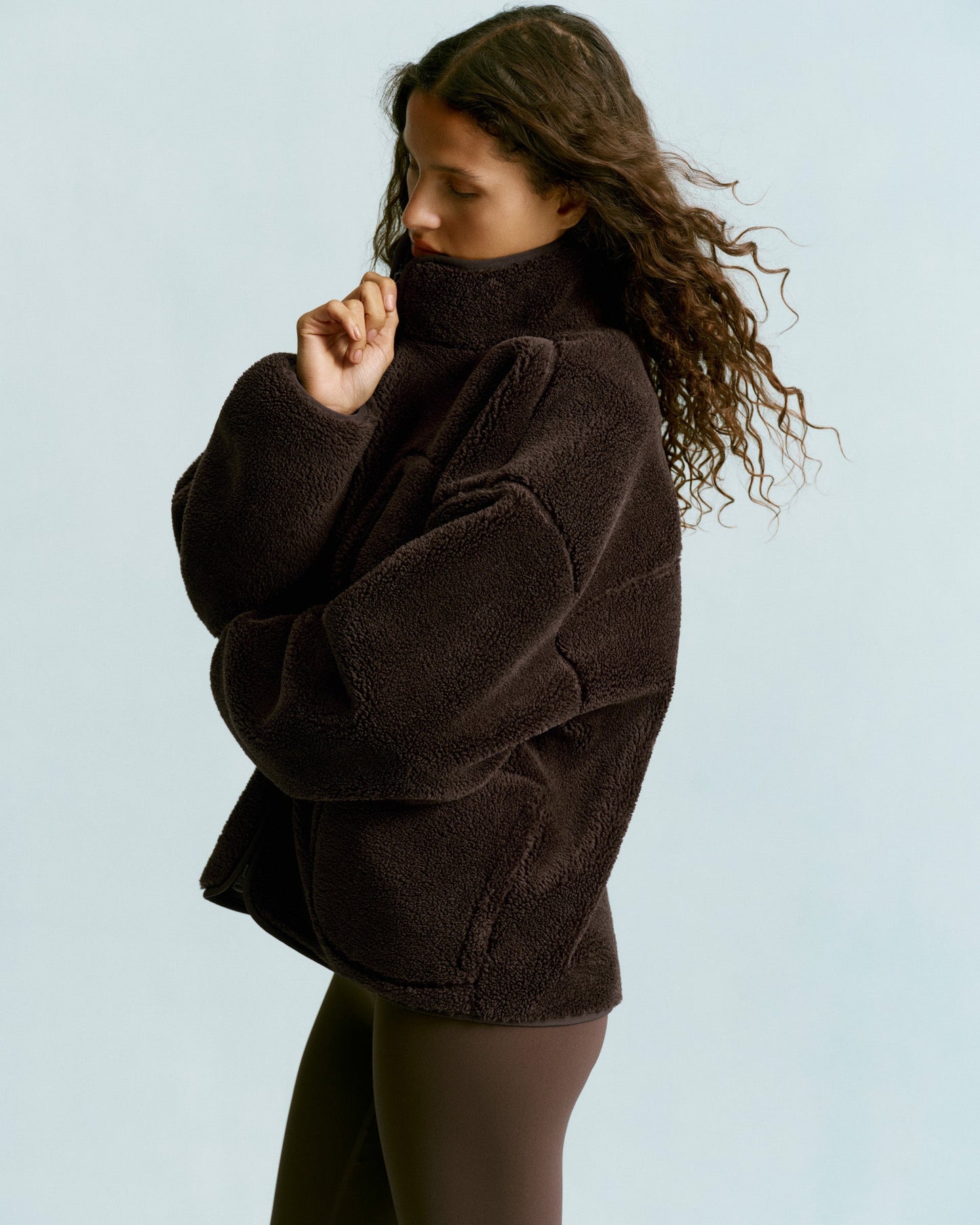 Oversized Pocket Zip Through Fleece - Coffee Bean