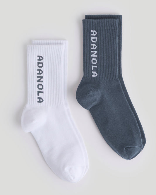 2 Pack Socks - Slate Blue/White