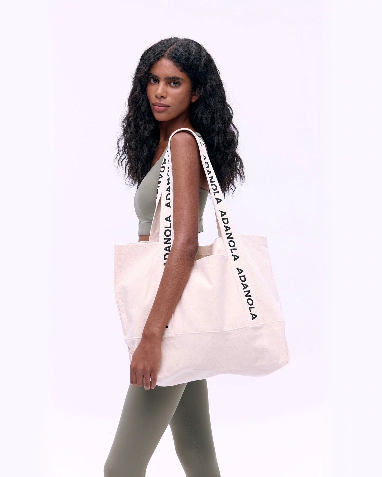 Branded Strap Tote Bag - Cream/Black