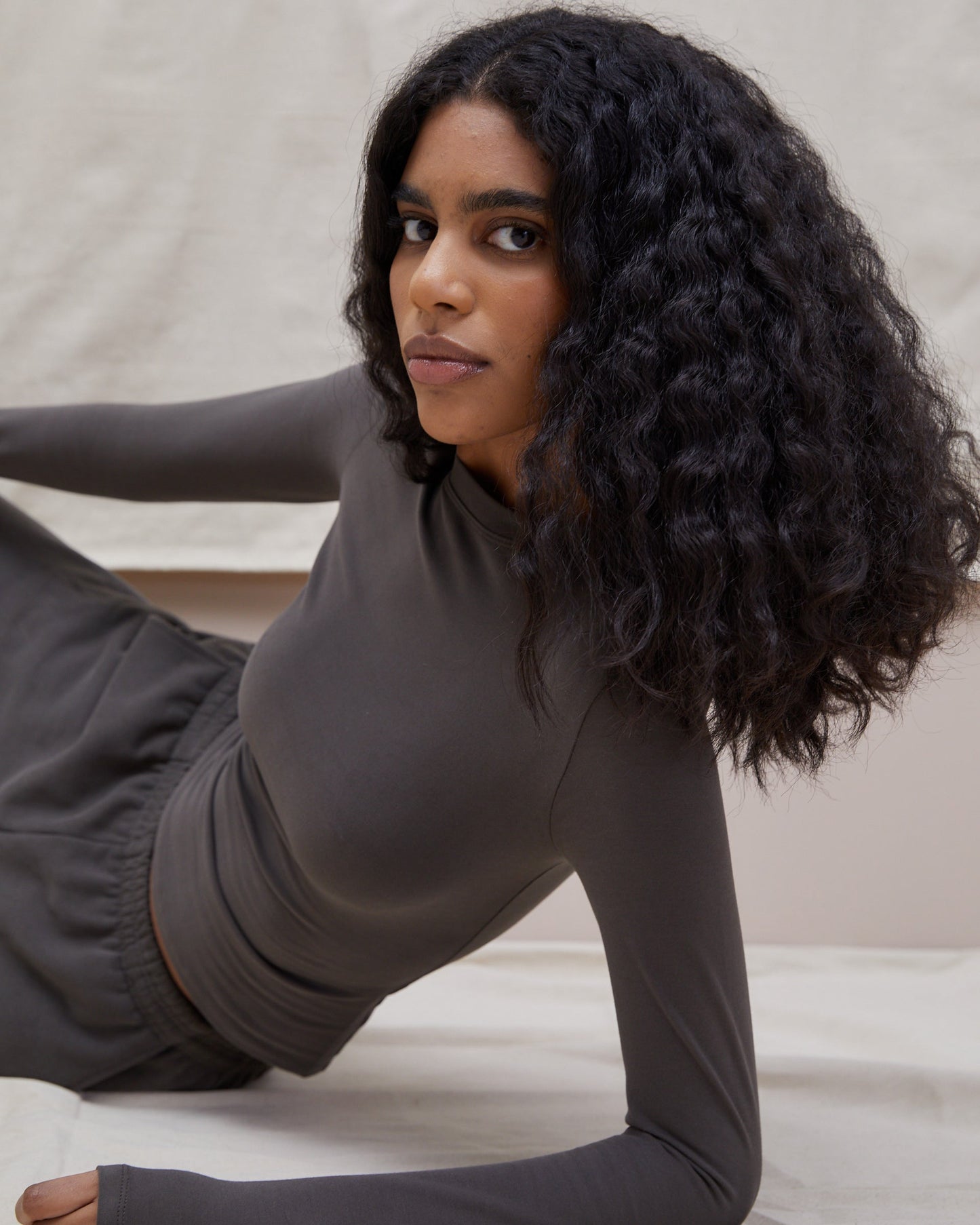 Cotton Long Sleeve Top - Forest Brown