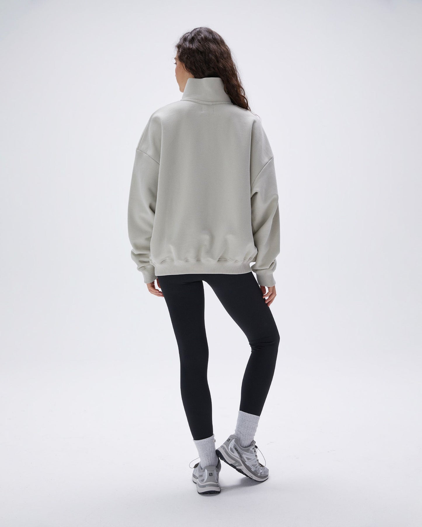 Retro Sports Oversized Funnel Neck Zip Sweatshirt - Stone