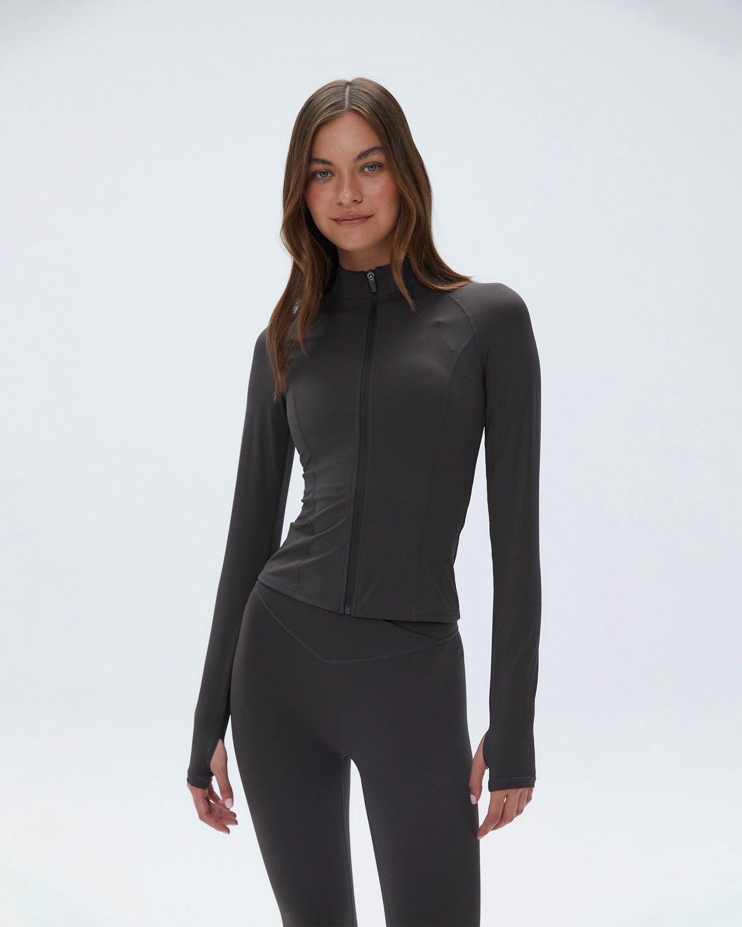 Ultimate Long Sleeve Zip Up Top - Coffee Bean