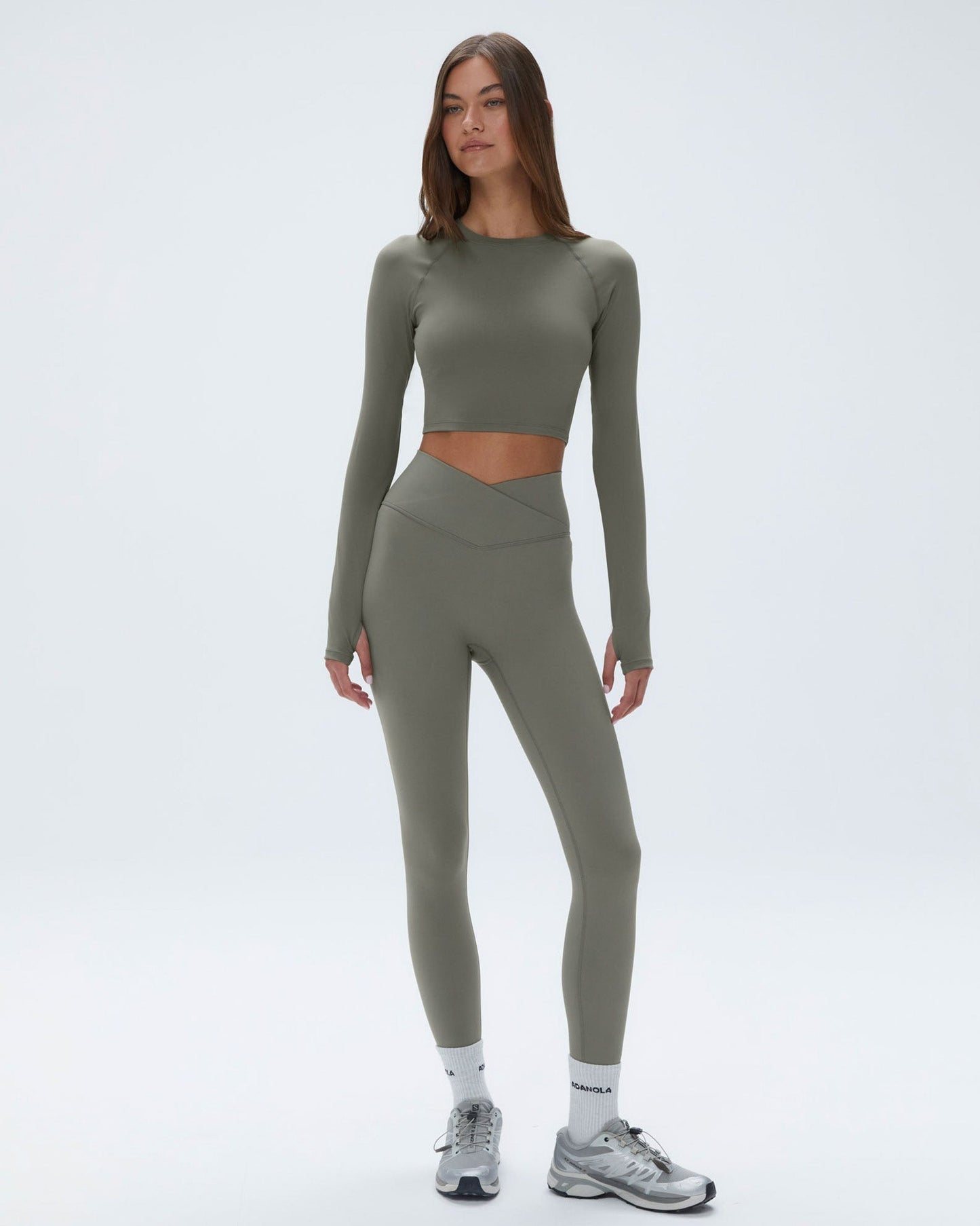 Long Sleeve Crop Top - Olive Green