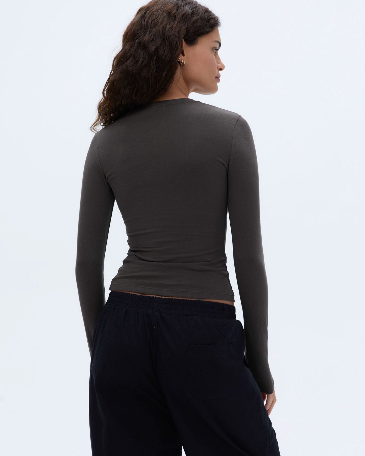 Cotton Long Sleeve Top - Forest Brown