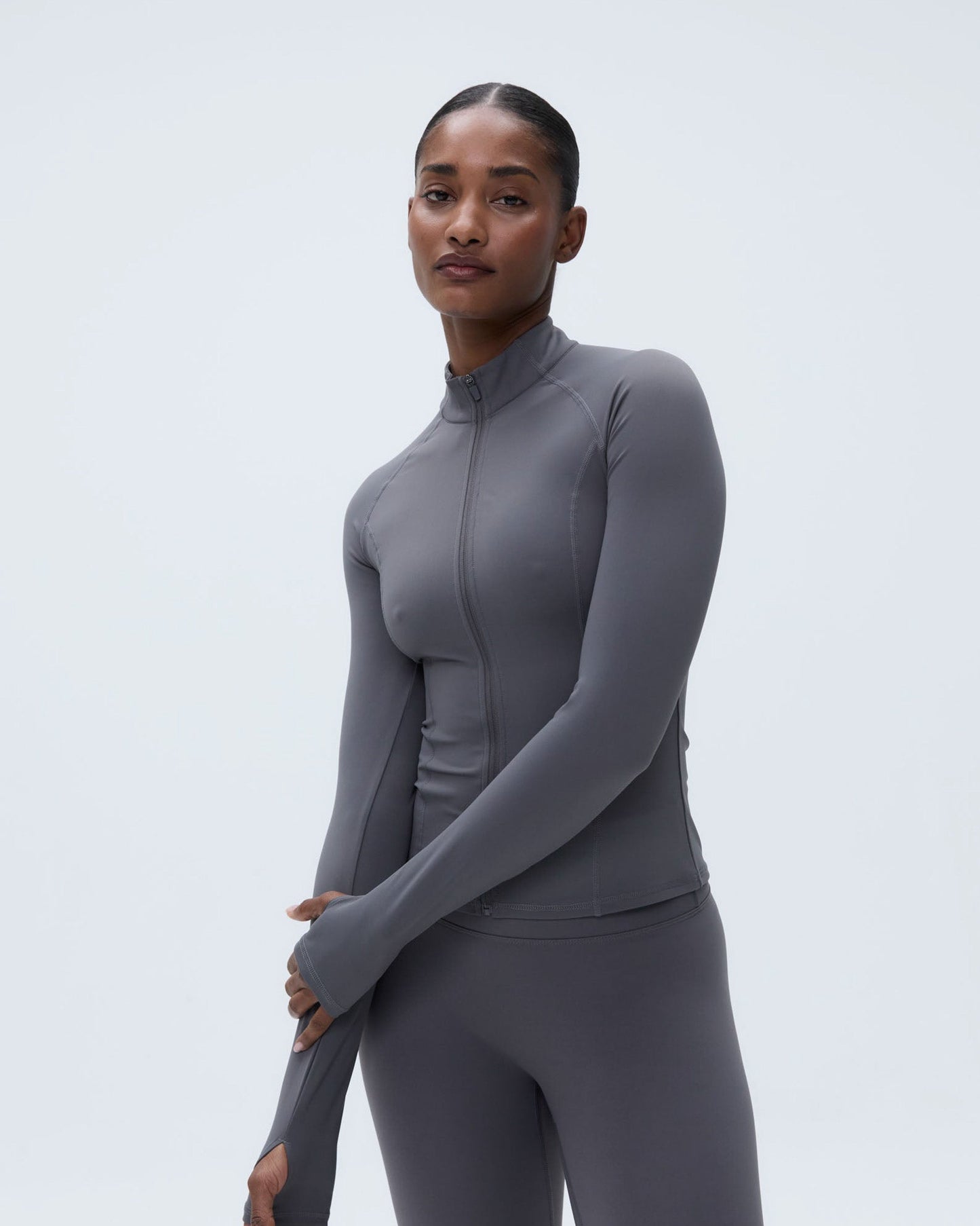 Ultimate Long Sleeve Zip Up Top - Dark Grey