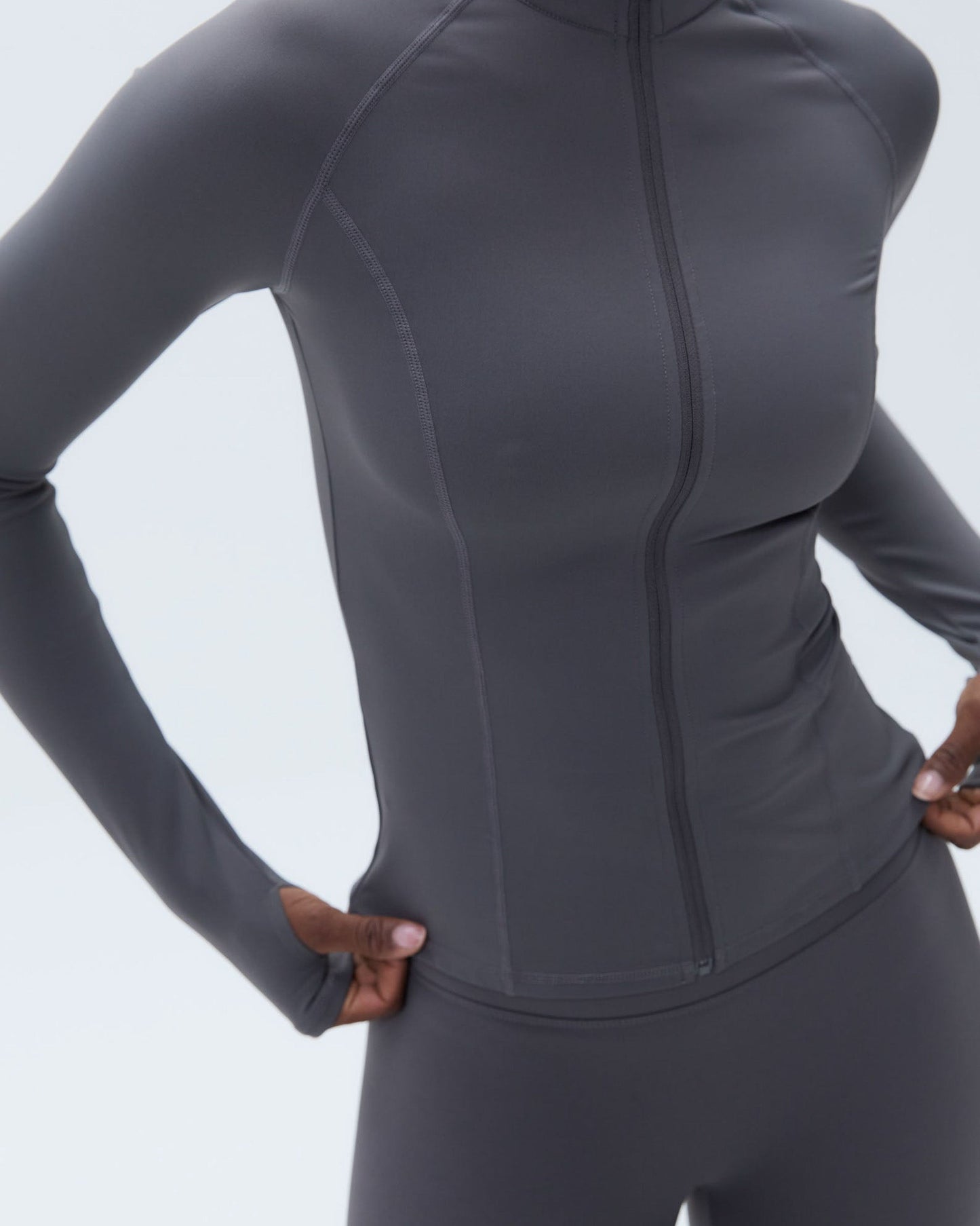 Ultimate Long Sleeve Zip Up Top - Dark Grey