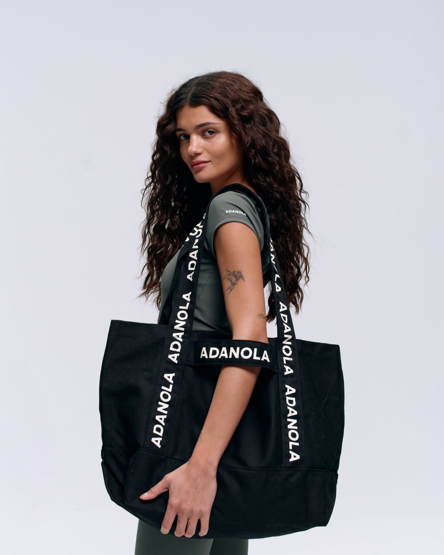 Branded Strap Tote Bag - Black/Cream