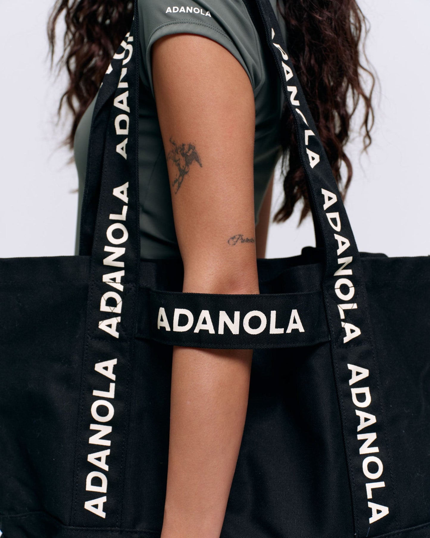 Branded Strap Tote Bag - Black/Cream