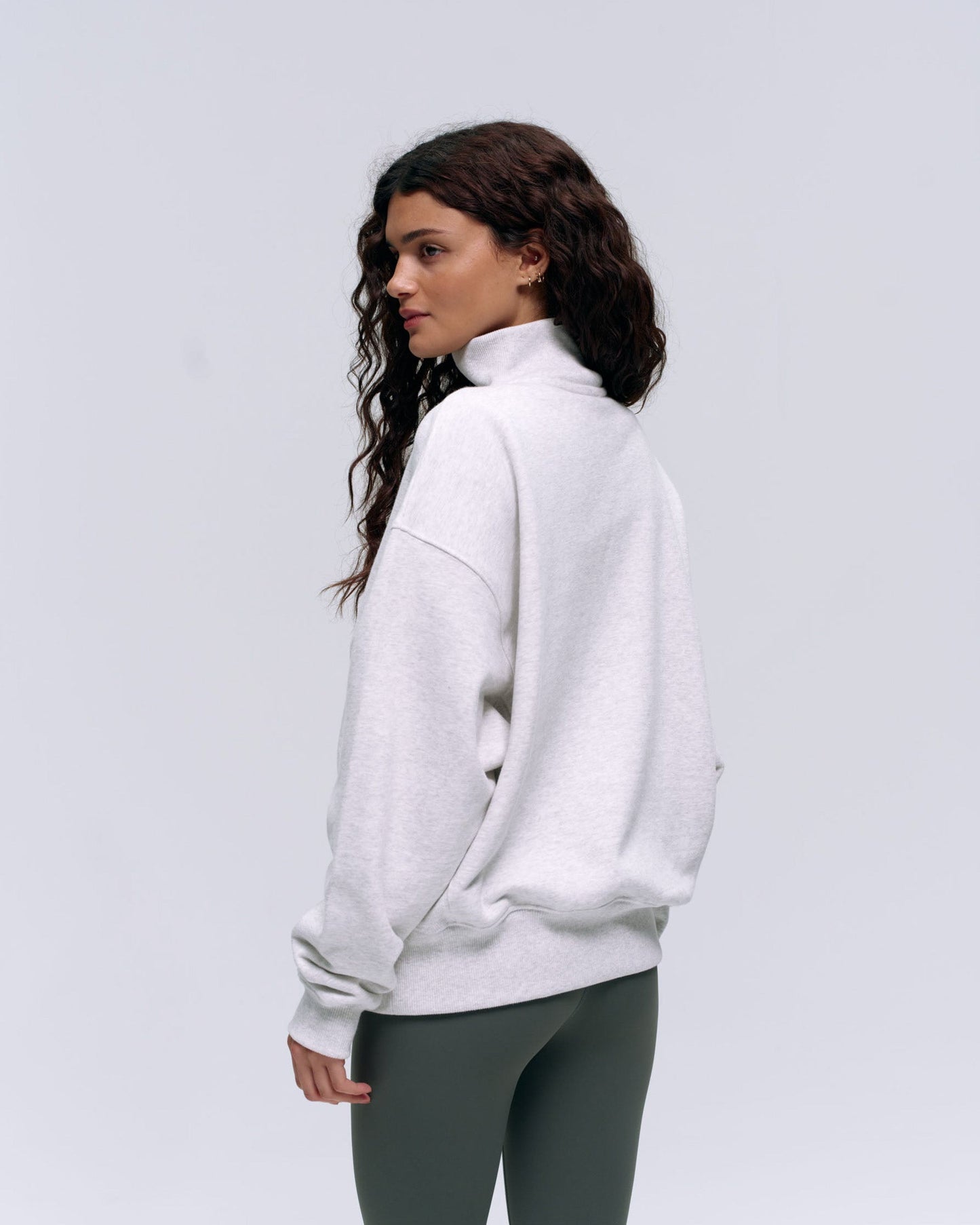 Relaxed Funnel Neck Zip Sweatshirt - Light Grey Melange