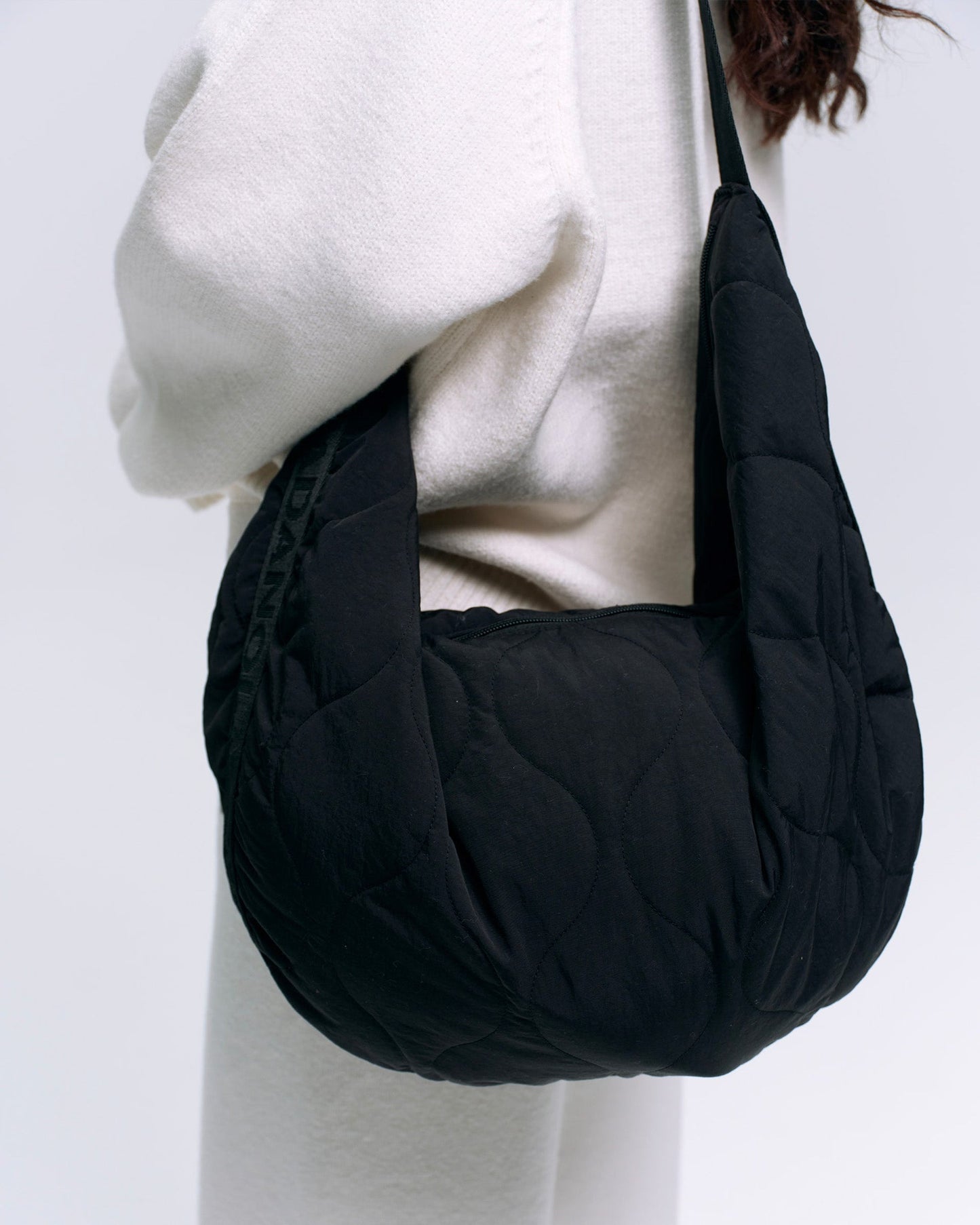 Quilted Branded Slouchy Bag - Black