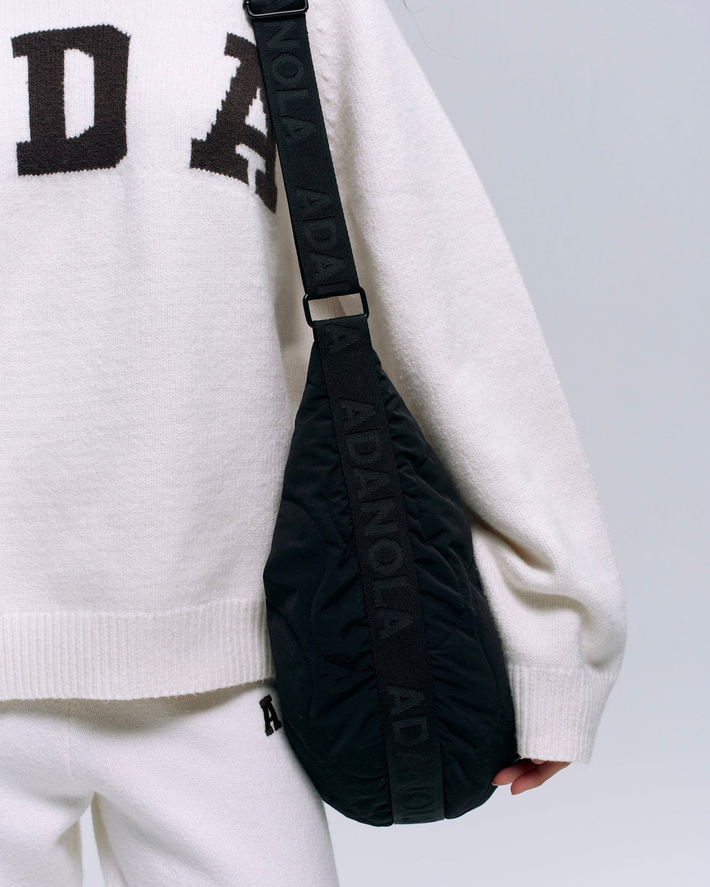 Quilted Branded Slouchy Bag - Black