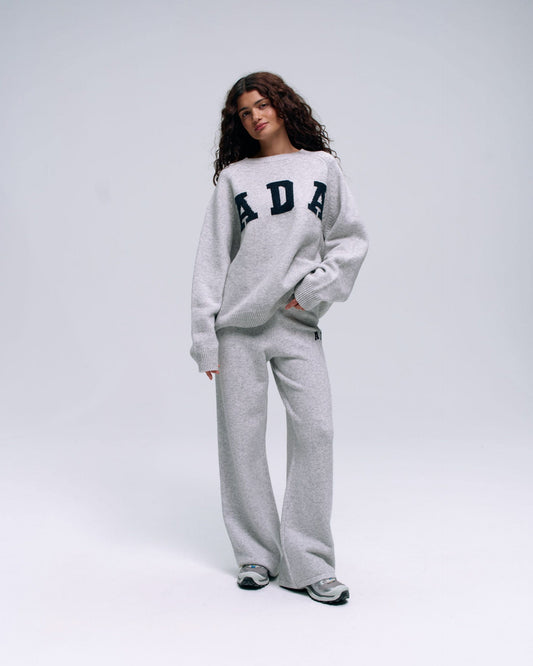 ADA Knit Straight Leg Sweatpants  - Light Grey Melange/Navy Blue