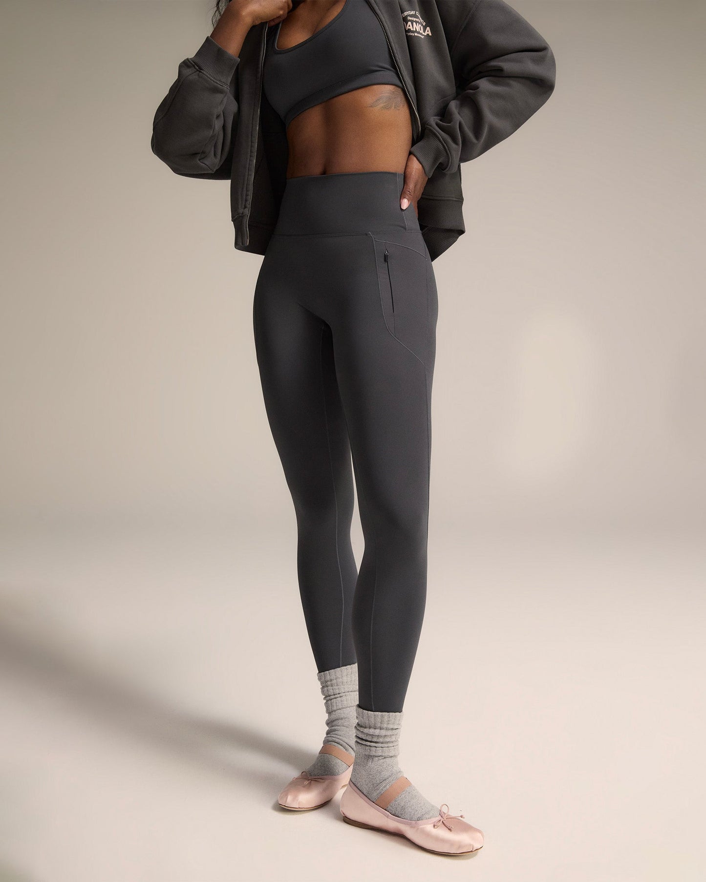 Ultimate Seam Detail Zip Pocket Leggings - Graphite Grey