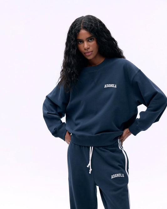 Varsity Loose Fit Sweatshirt - Midnight Blue/Marshmallow White