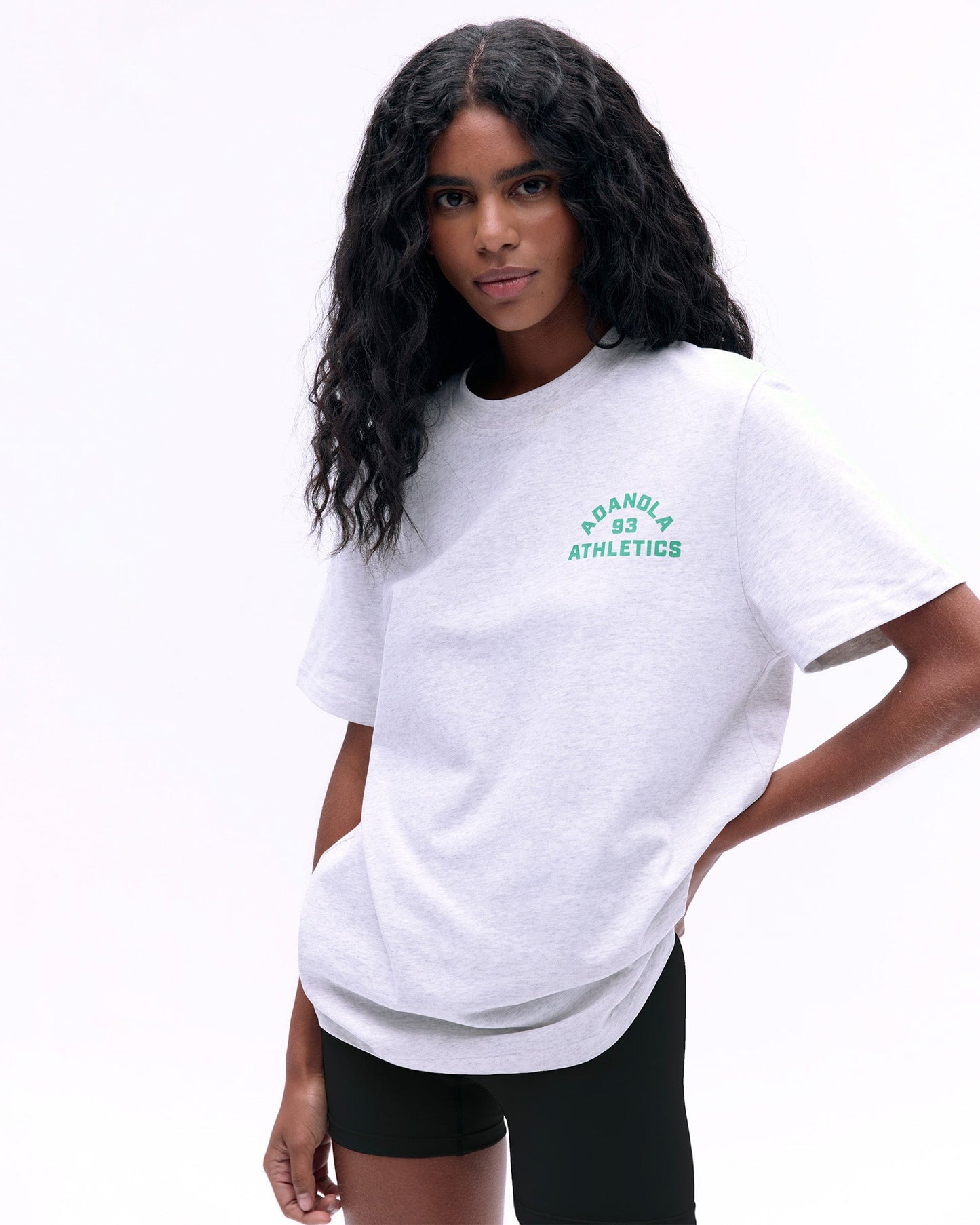 Campus Short Sleeve Oversized T-shirt - Light Grey Melange/Jade Green