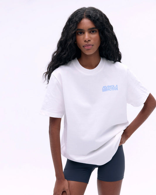 Adanola Active Short Sleeve Oversized T-shirt - White/Powder Blue