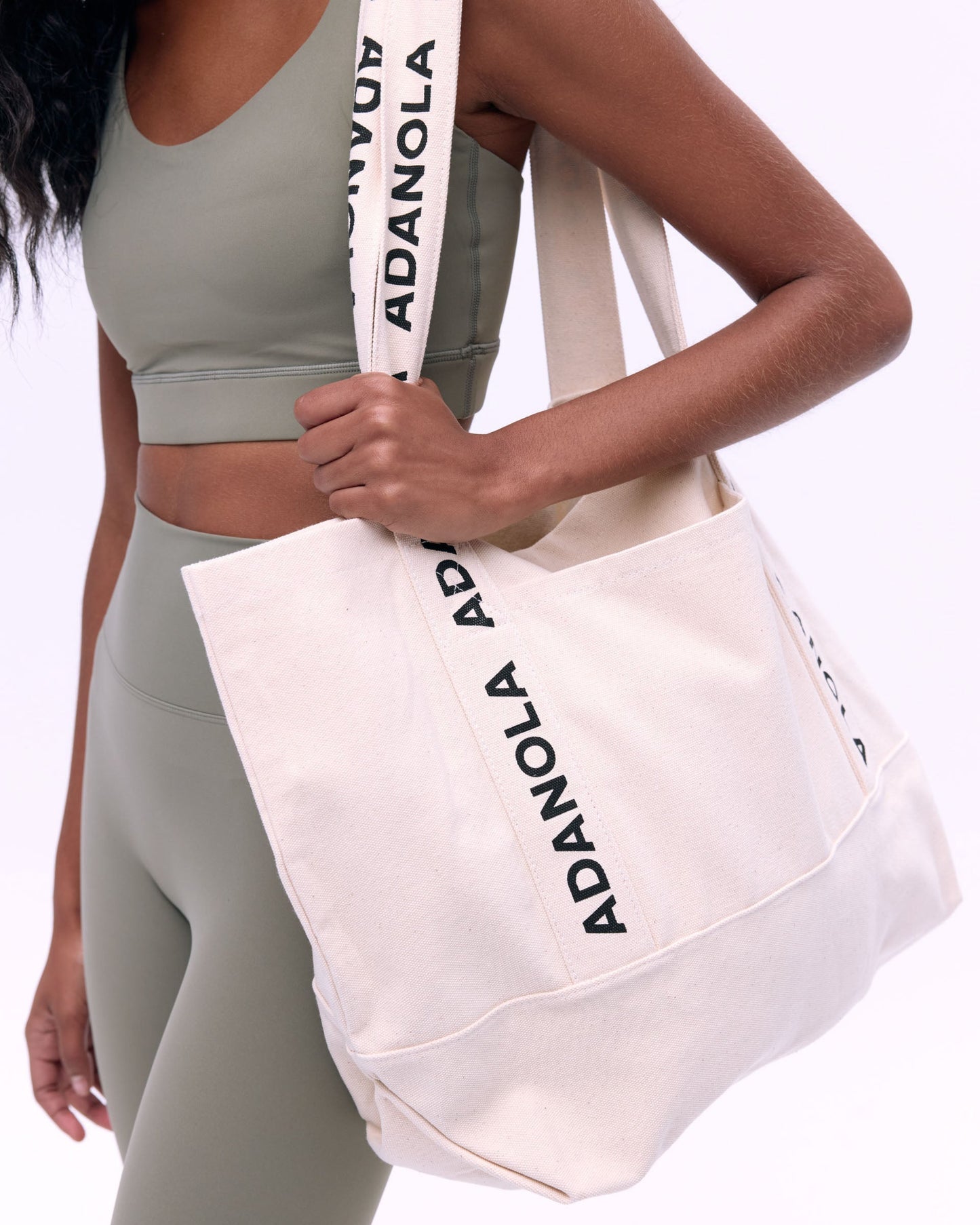 Branded Strap Tote Bag - Cream/Black