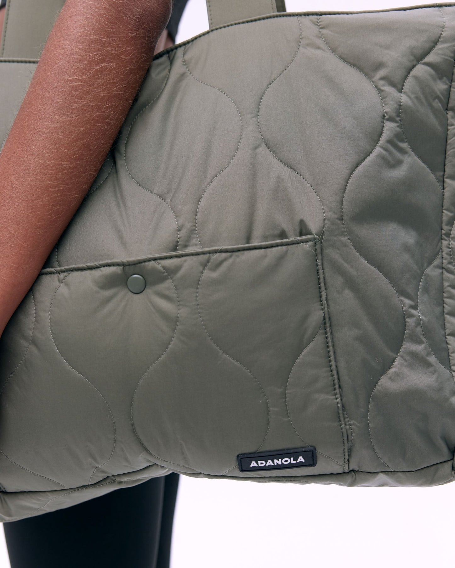 Quilted Nylon Tote Bag - Olive Green