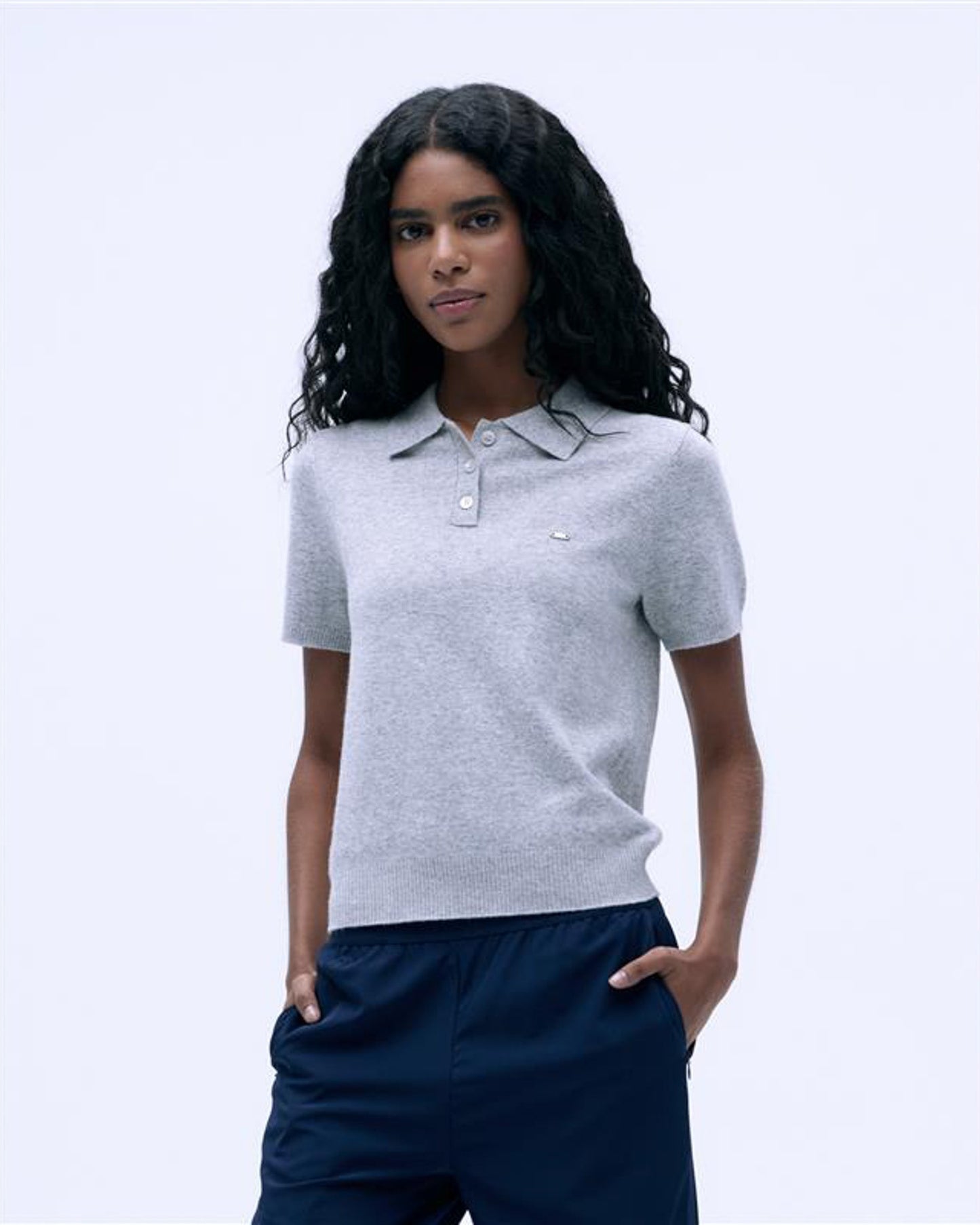 Knit Short Sleeve Polo Shirt - Light Grey Melange