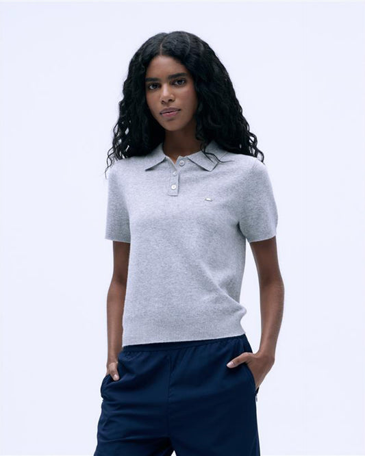 Knit Short Sleeve Polo Shirt - Light Grey Melange