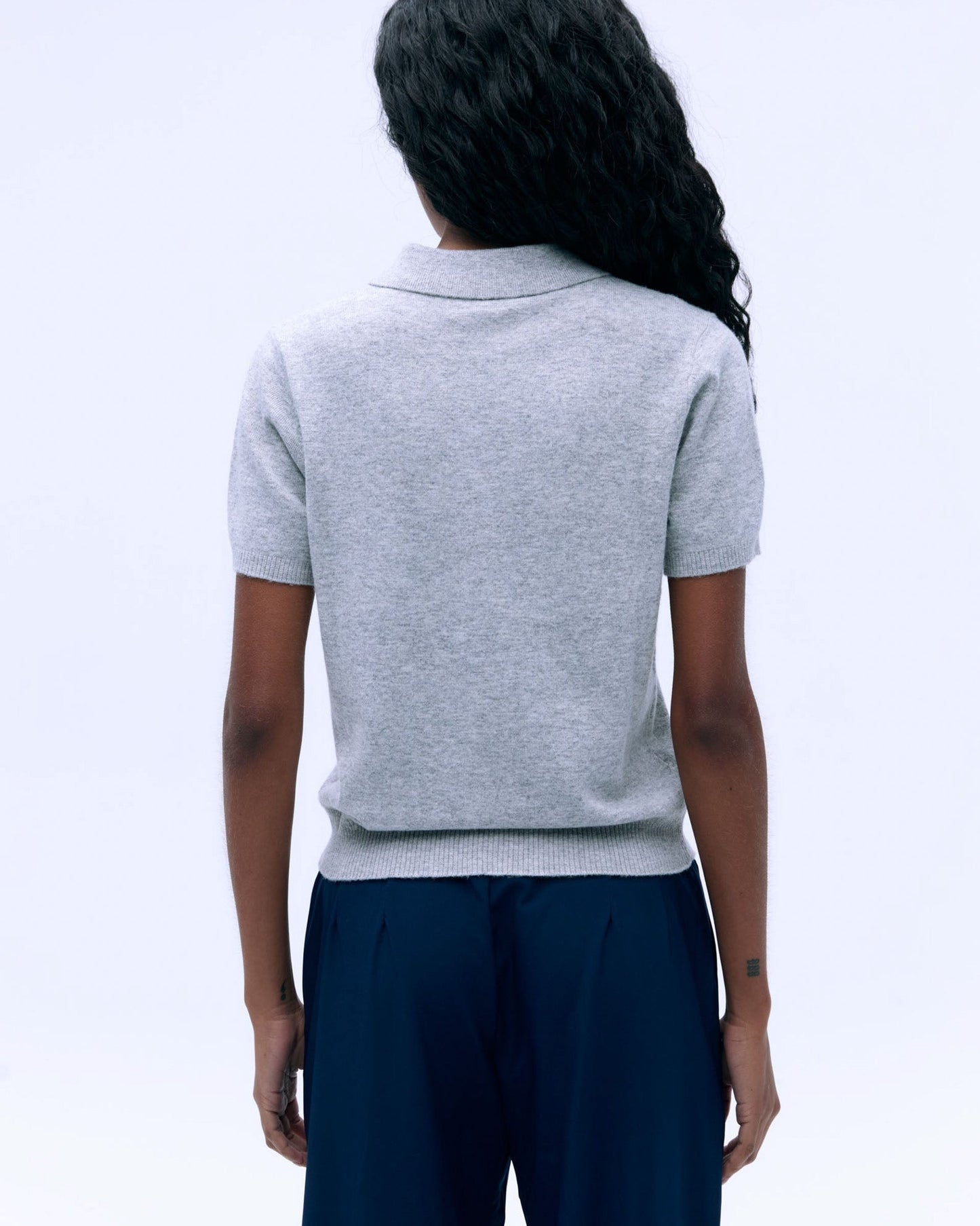 Knit Short Sleeve Polo Shirt - Light Grey Melange