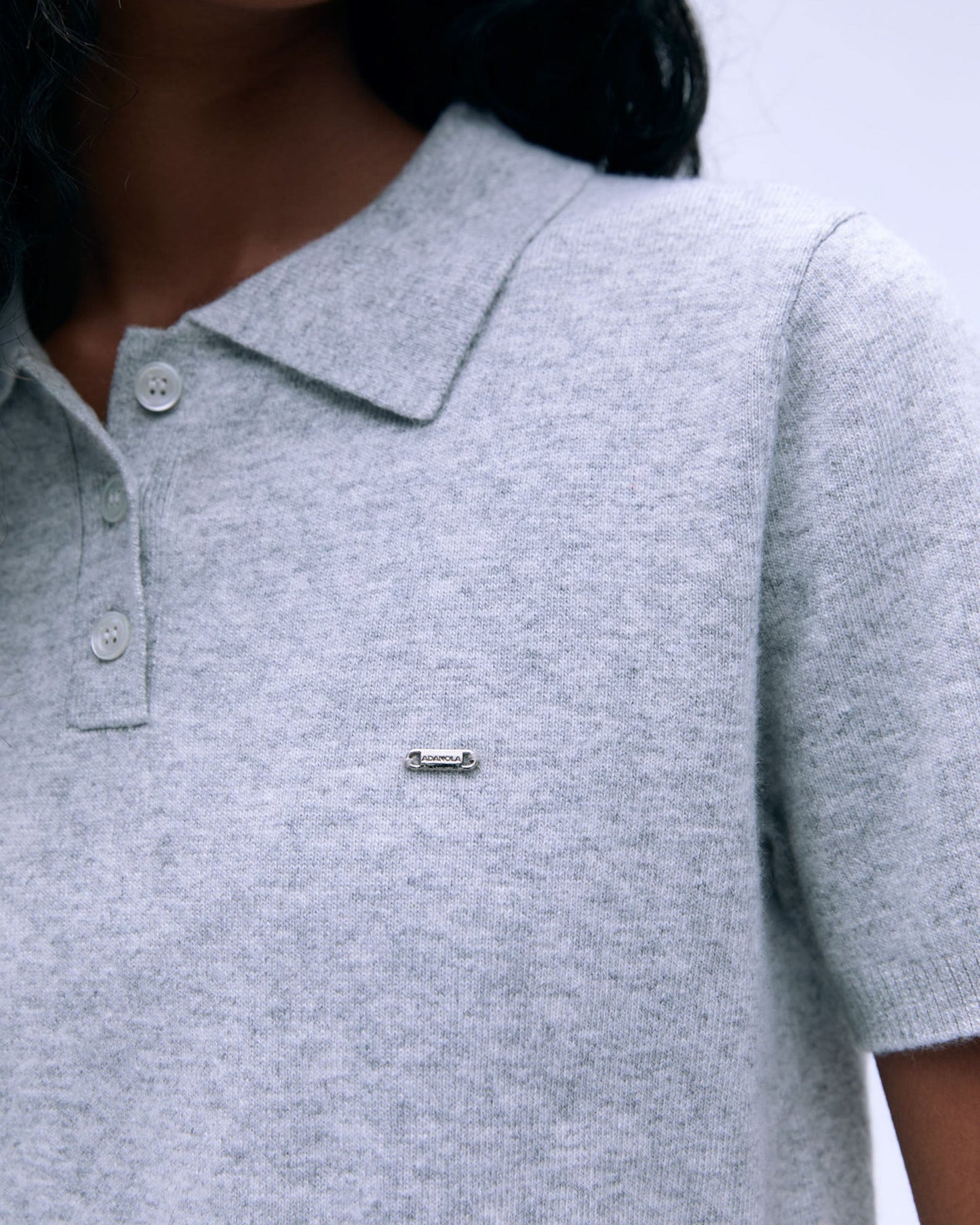 Knit Short Sleeve Polo Shirt - Light Grey Melange