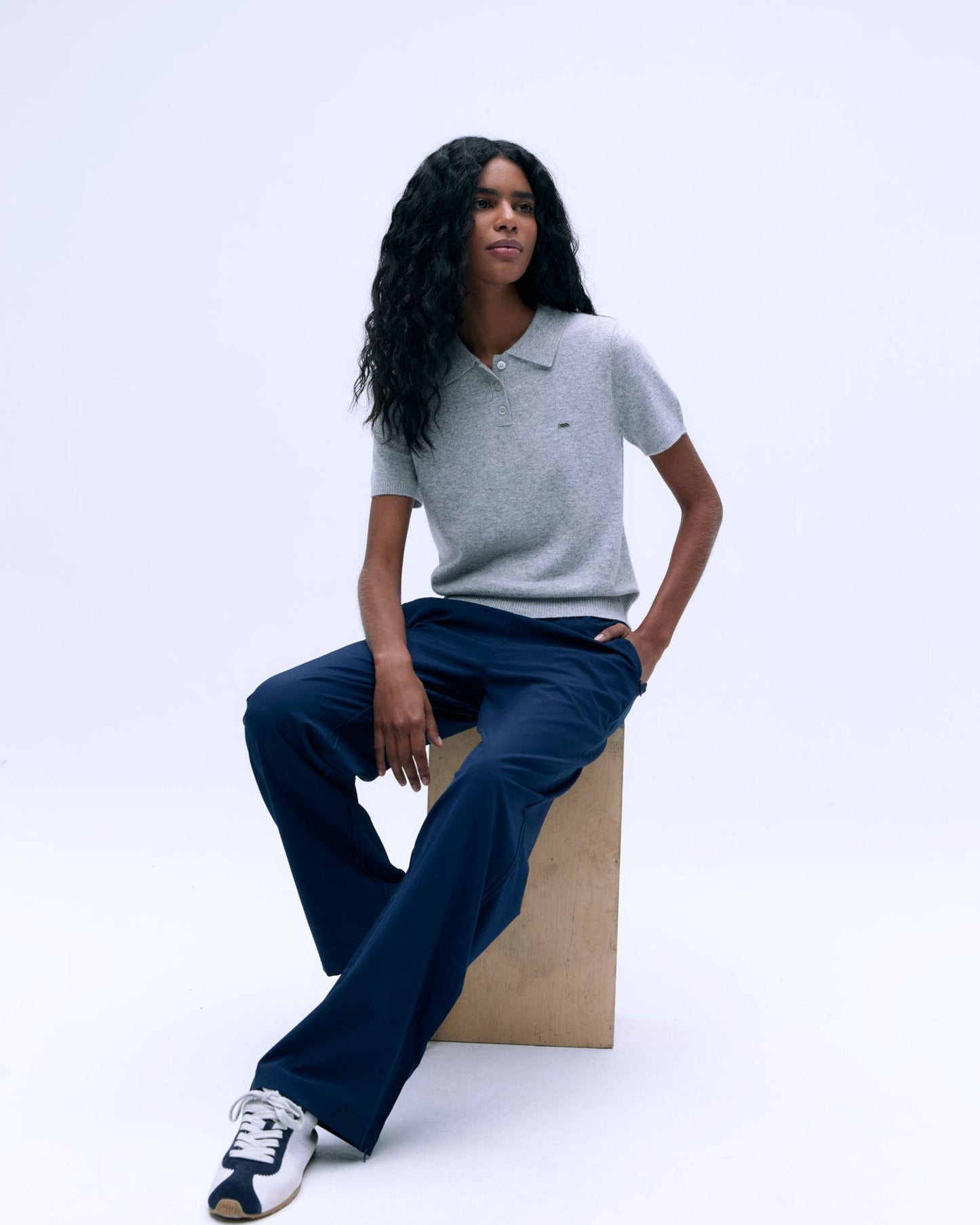 Knit Short Sleeve Polo Shirt - Light Grey Melange