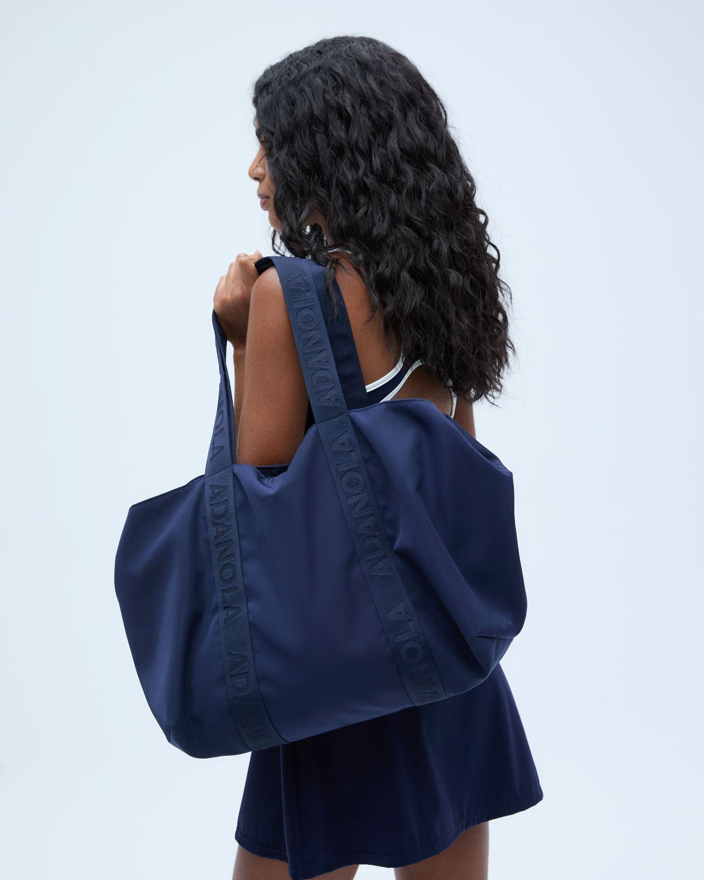 Nylon Zip Tote Bag - Navy Blue