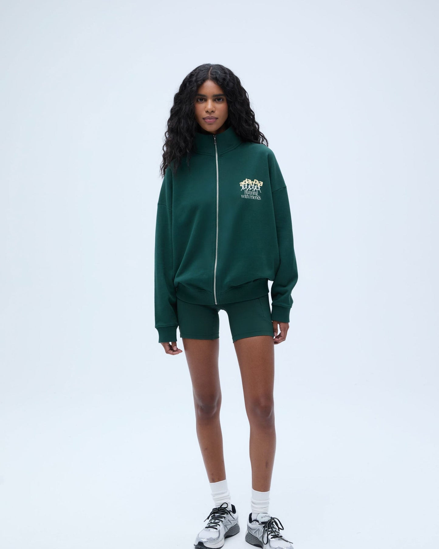 Runners Oversized Funnel Full Zip Sweatshirt - Pine Green