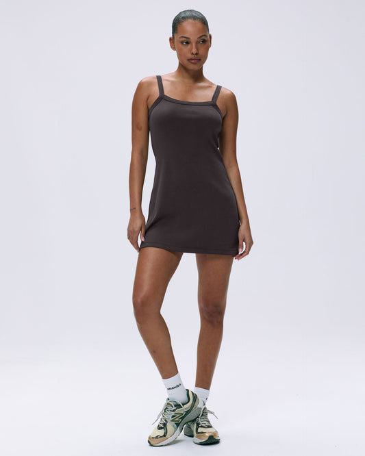 Rib Wide Binding Mini Dress - Coffee Bean