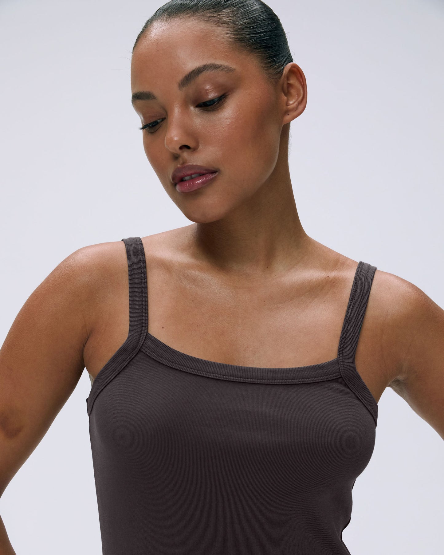 Rib Wide Binding Mini Dress - Coffee Bean